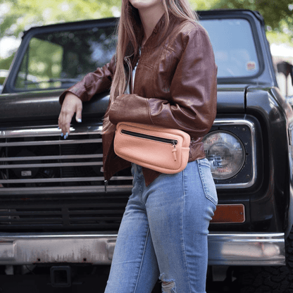 LEATHER FANNY PACK / LEATHER WAIST BAG - PEACH FUZZ