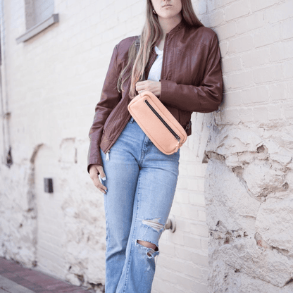 LEATHER FANNY PACK / LEATHER WAIST BAG - PEACH FUZZ
