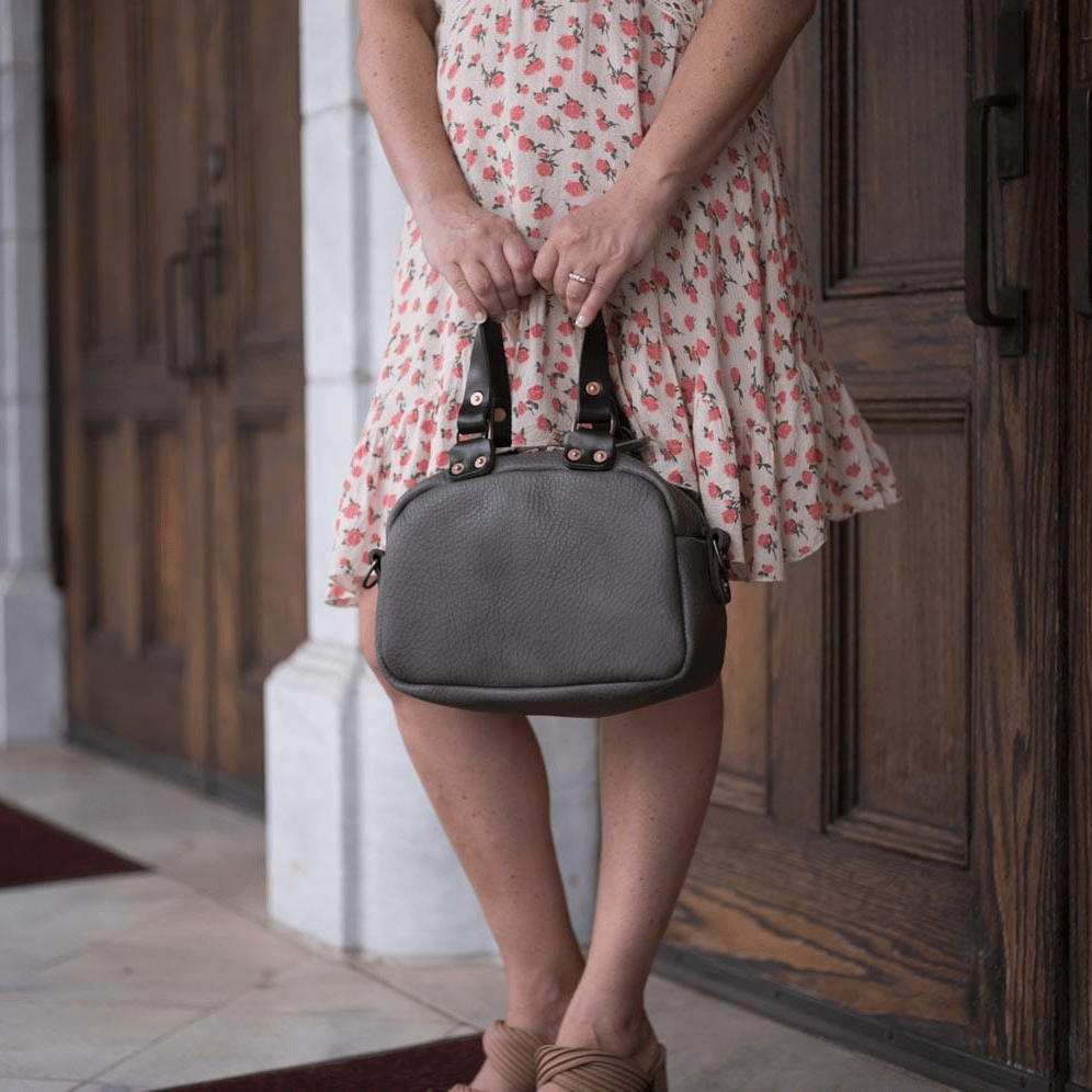 HOFFMAN LEATHER CROSSBODY BAG - MINI - LEAD GRAY