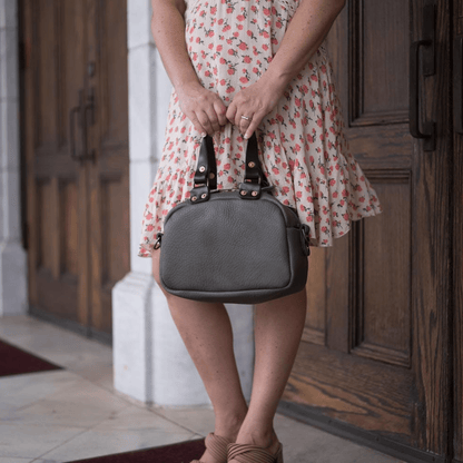 HOFFMAN LEATHER CROSSBODY BAG - MINI - LEAD GRAY