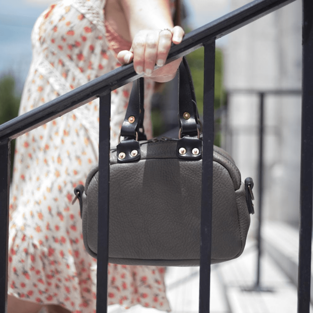 HOFFMAN LEATHER CROSSBODY BAG - MINI - LEAD GRAY