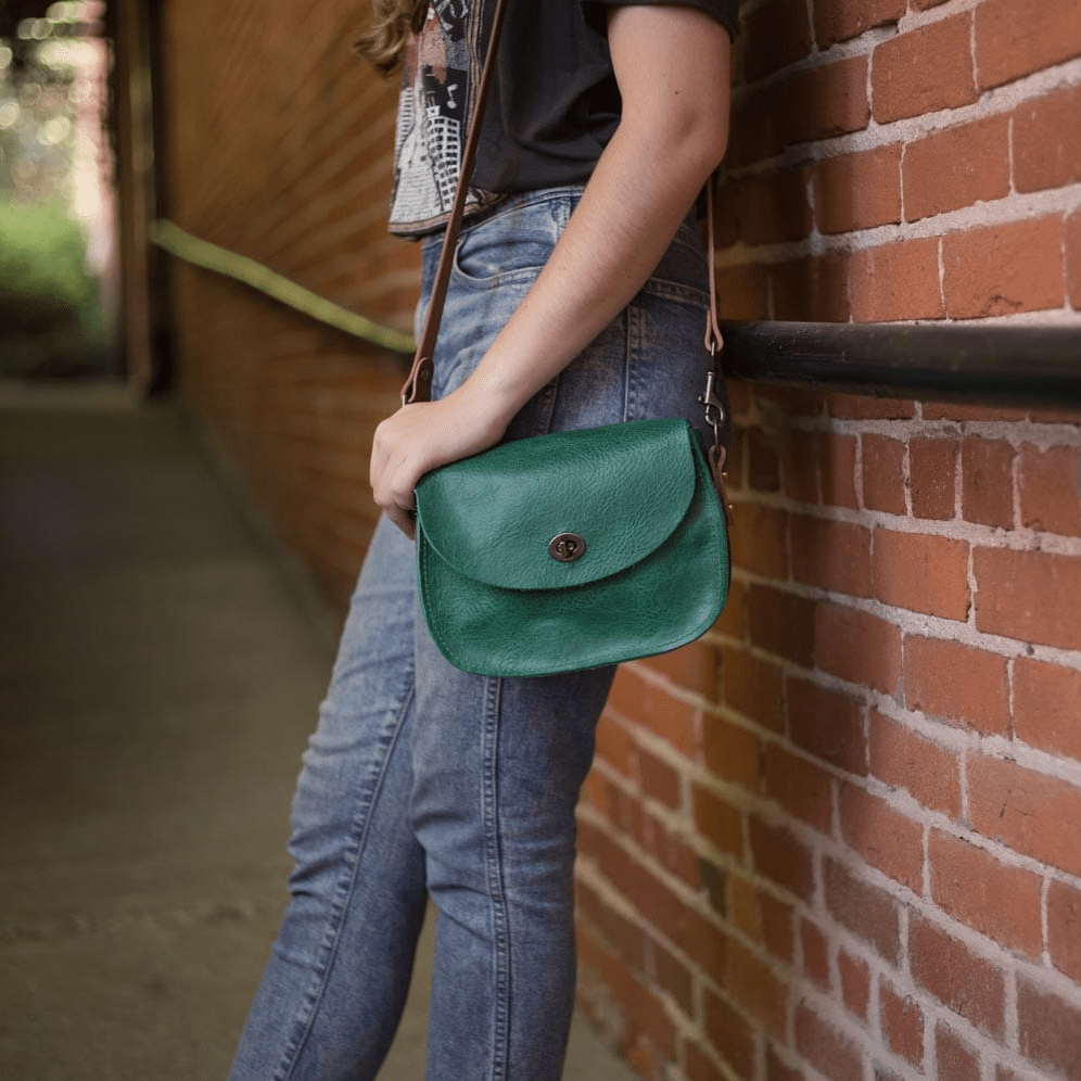 VIVIAN SATCHEL LEATHER CROSSBODY - SMALL - PINE GREEN BISON