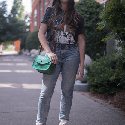 VIVIAN SATCHEL LEATHER CROSSBODY - SMALL - PINE GREEN BISON