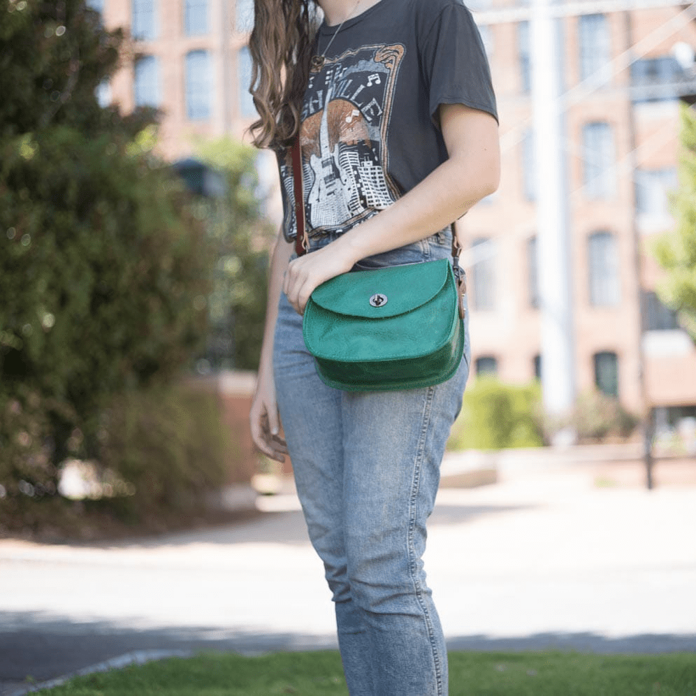 VIVIAN SATCHEL LEATHER CROSSBODY - SMALL - PINE GREEN BISON