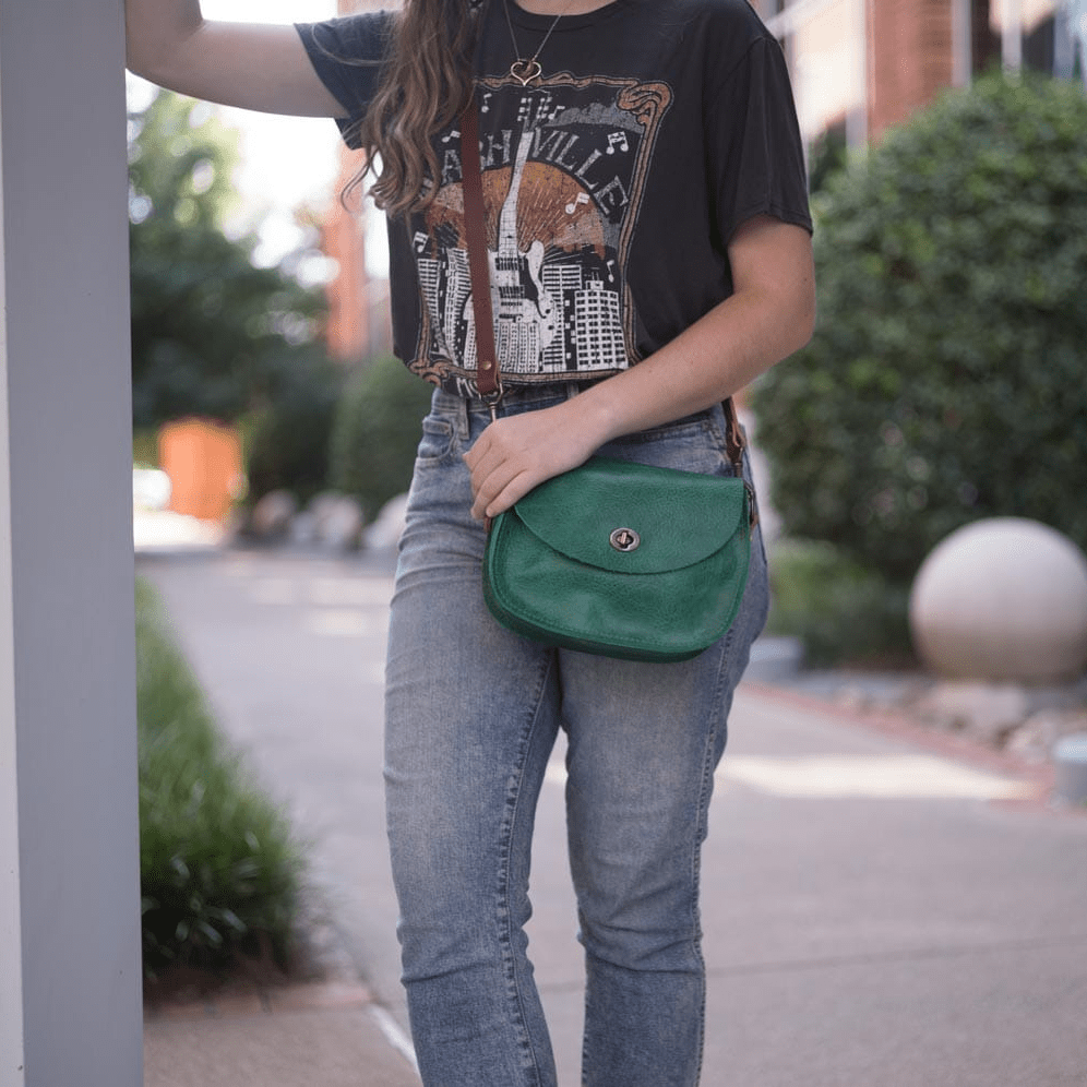 VIVIAN SATCHEL LEATHER CROSSBODY - SMALL - PINE GREEN BISON