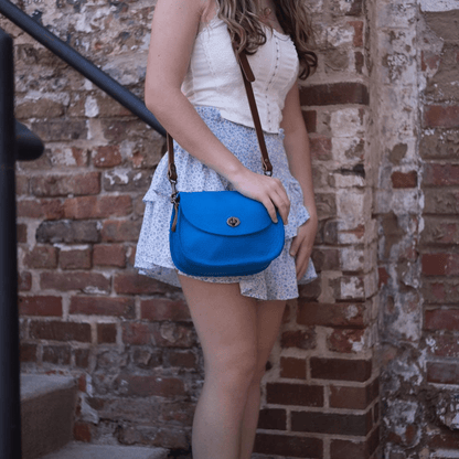 VIVIAN SATCHEL LEATHER CROSSBODY - SMALL - OCEAN BLUE
