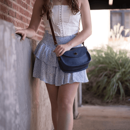 VIVIAN SATCHEL LEATHER CROSSBODY - SMALL - SMOKEY BLUE