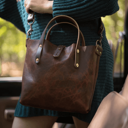 AVERY LEATHER TOTE BAG - MINI CROSSBODY - WHISKY BISON