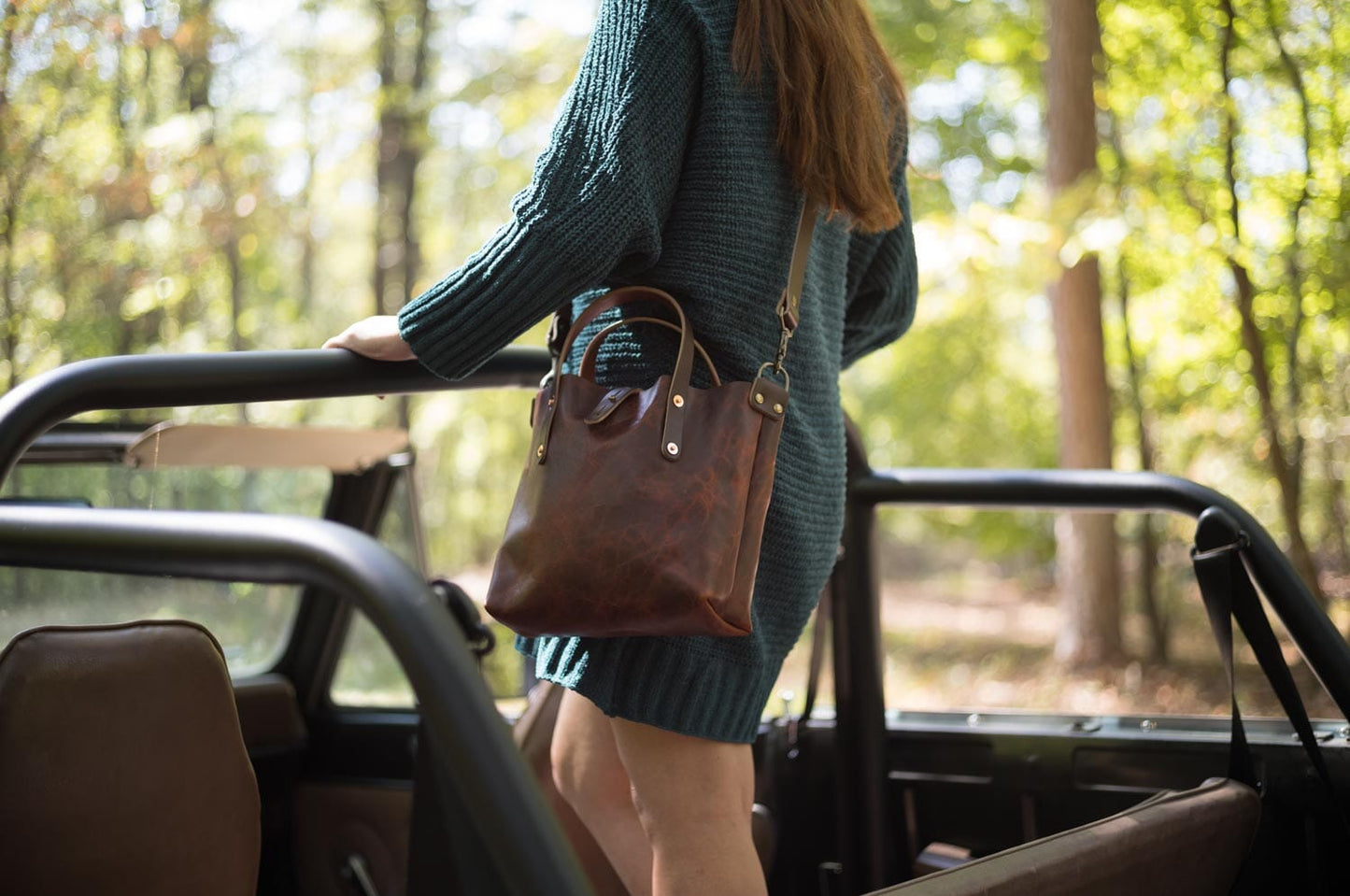 AVERY LEATHER TOTE BAG - MINI CROSSBODY - WHISKY BISON