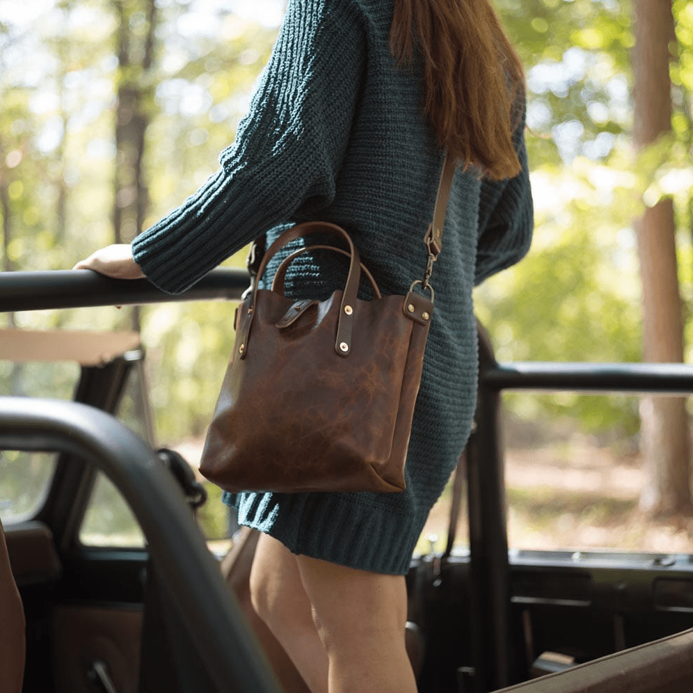 AVERY LEATHER TOTE BAG - MINI CROSSBODY - WHISKY BISON
