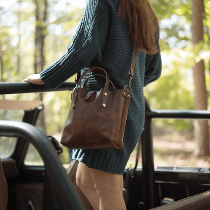 AVERY LEATHER TOTE BAG - MINI CROSSBODY - WHISKY BISON
