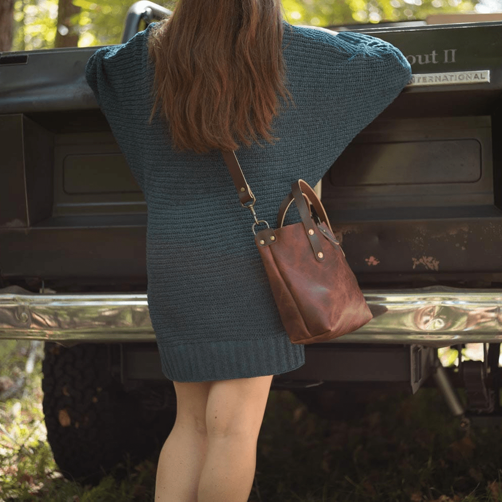 AVERY LEATHER TOTE BAG - MINI CROSSBODY - WHISKY BISON