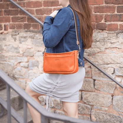 RENNIE LEATHER SHOULDER BAG - TANGERINE BISON