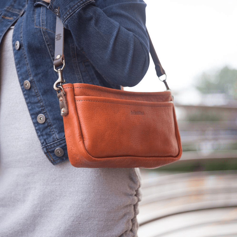 RENNIE LEATHER SHOULDER BAG - TANGERINE BISON