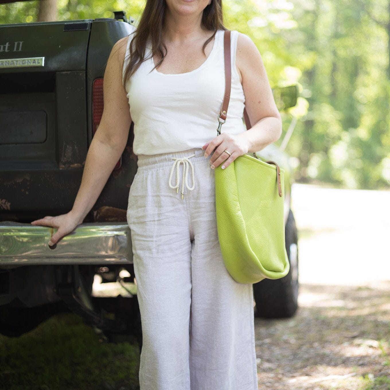 CELESTE LEATHER HOBO BAG - MEDIUM - LIME GREEN