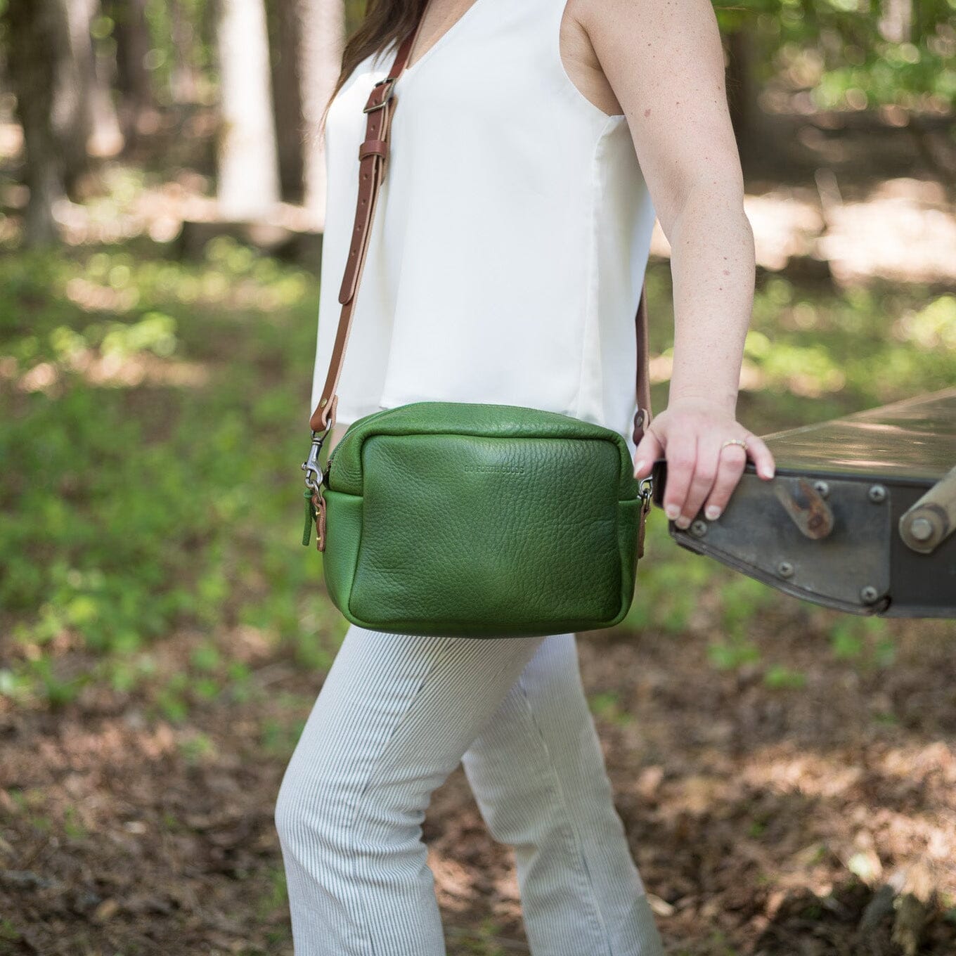 SARAH LEATHER CROSSBODY - GRASS GREEN | SADDLE STRAPS – Go Forth