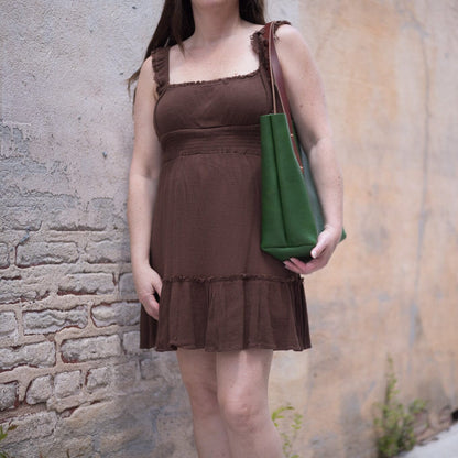 AVERY LEATHER TOTE BAG - MEDIUM - GRASS GREEN