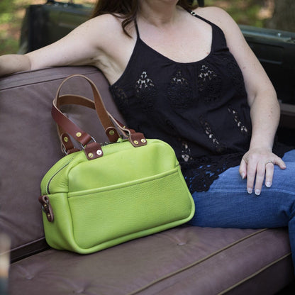 HOFFMAN LEATHER CROSSBODY BAG - LIME GREEN