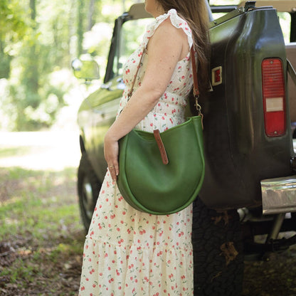 CELESTE LEATHER HOBO BAG - MEDIUM - GRASS GREEN