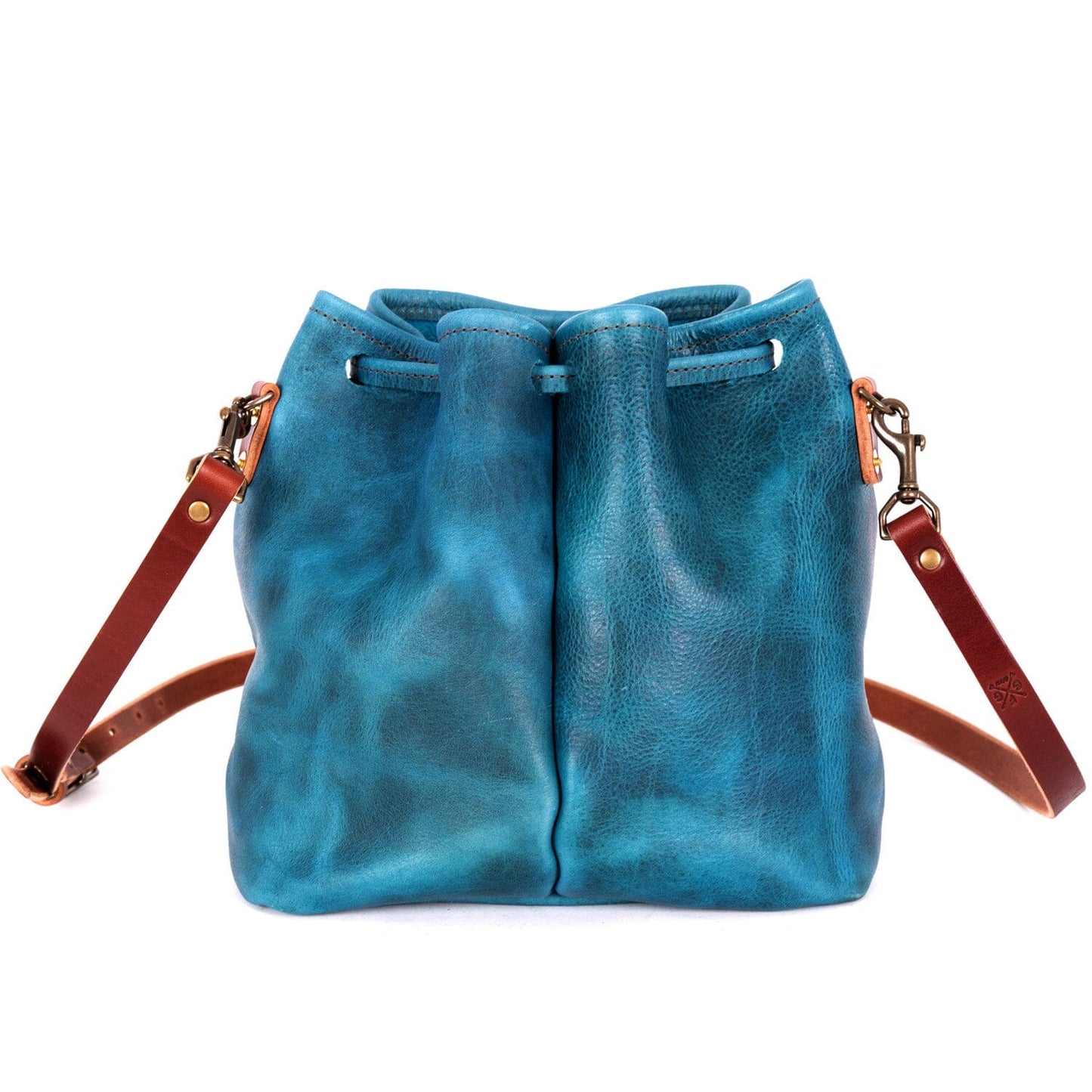ABBY LEATHER BUCKET BAG - COBALT BISON