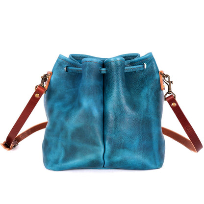 ABBY LEATHER BUCKET BAG - COBALT BISON
