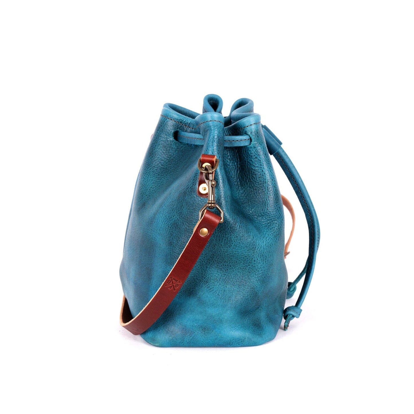 ABBY LEATHER BUCKET BAG - COBALT BISON