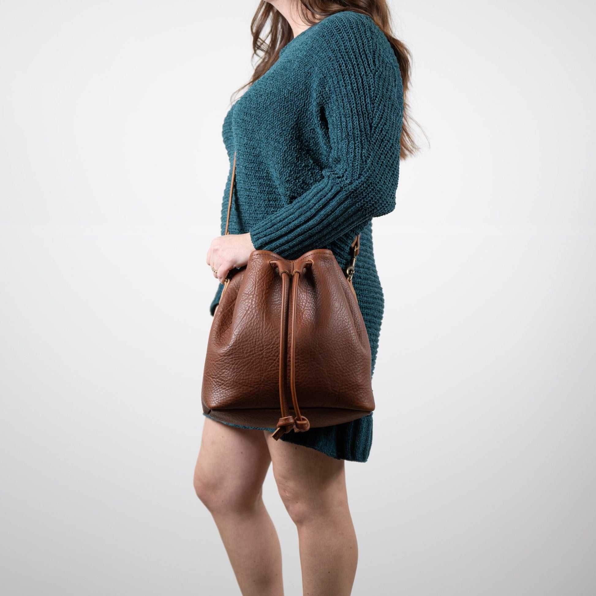 baggu leather backpack saddle Go Forth Goods Abby Leather Bucket Bag - Saddle
