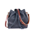 ABBY LEATHER BUCKET BAG - NAVY