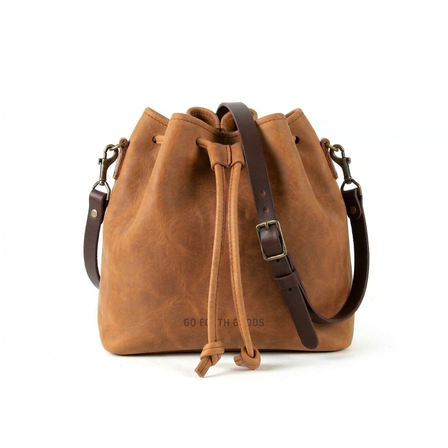 ABBY LEATHER BUCKET BAG - TOBACCO