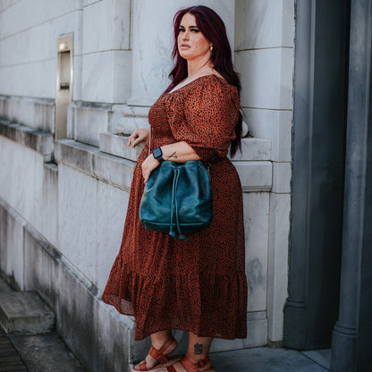 ABBY LEATHER BUCKET BAG - COBALT BISON