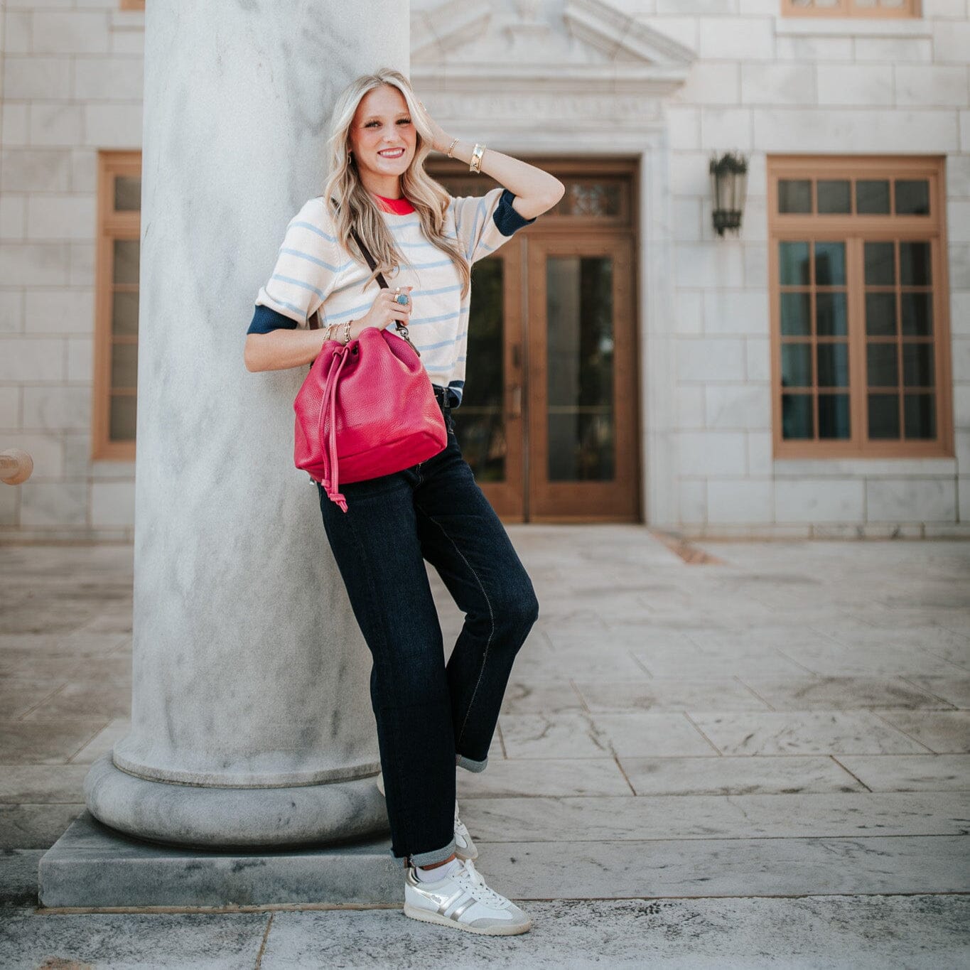 ABBY LEATHER BUCKET BAG - FUCHSIA