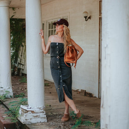 ABBY LEATHER BUCKET BAG - HONEY