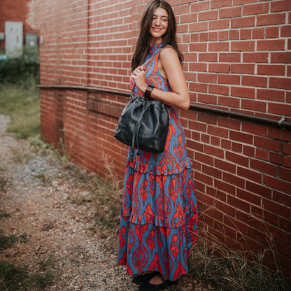 ABBY LEATHER BUCKET BAG - INDIGO BISON