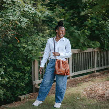 ABBY LEATHER BUCKET BAG - PEANUT BISON