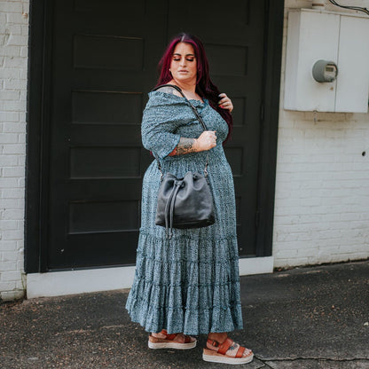 ABBY LEATHER BUCKET BAG - RAVEN - IN STOCK