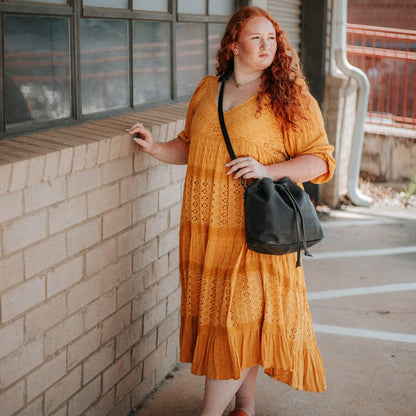 ABBY LEATHER BUCKET BAG - RAVEN