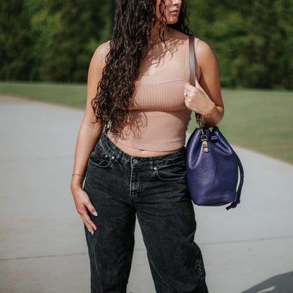 ABBY LEATHER BUCKET BAG - VIOLET
