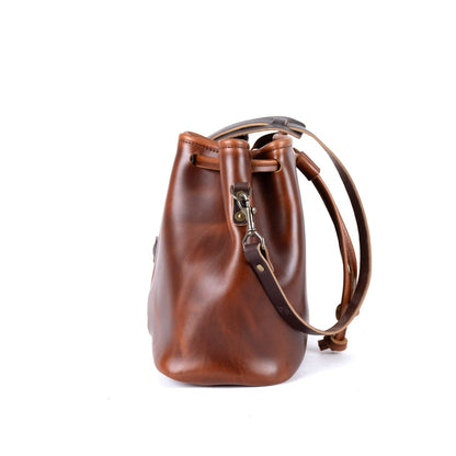 ABBY LEATHER BUCKET BAG - CHESTNUT