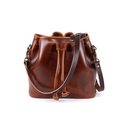 ABBY LEATHER BUCKET BAG - CHESTNUT