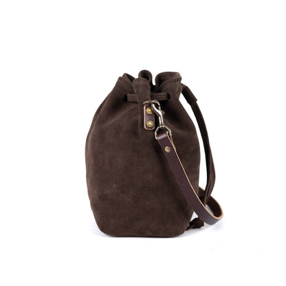 ABBY LEATHER BUCKET BAG - CHOCOLATE SUEDE
