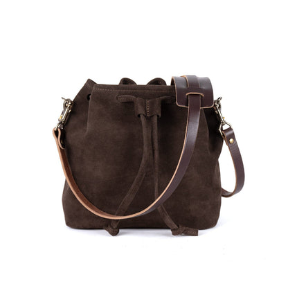 ABBY LEATHER BUCKET BAG - CHOCOLATE SUEDE