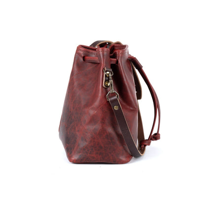 ABBY LEATHER BUCKET BAG - WINE BISON - IN STOCK