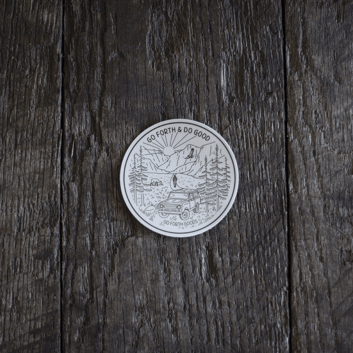ADVENTURE GO FORTH AND DO GOOD GREEN ROUND STICKER