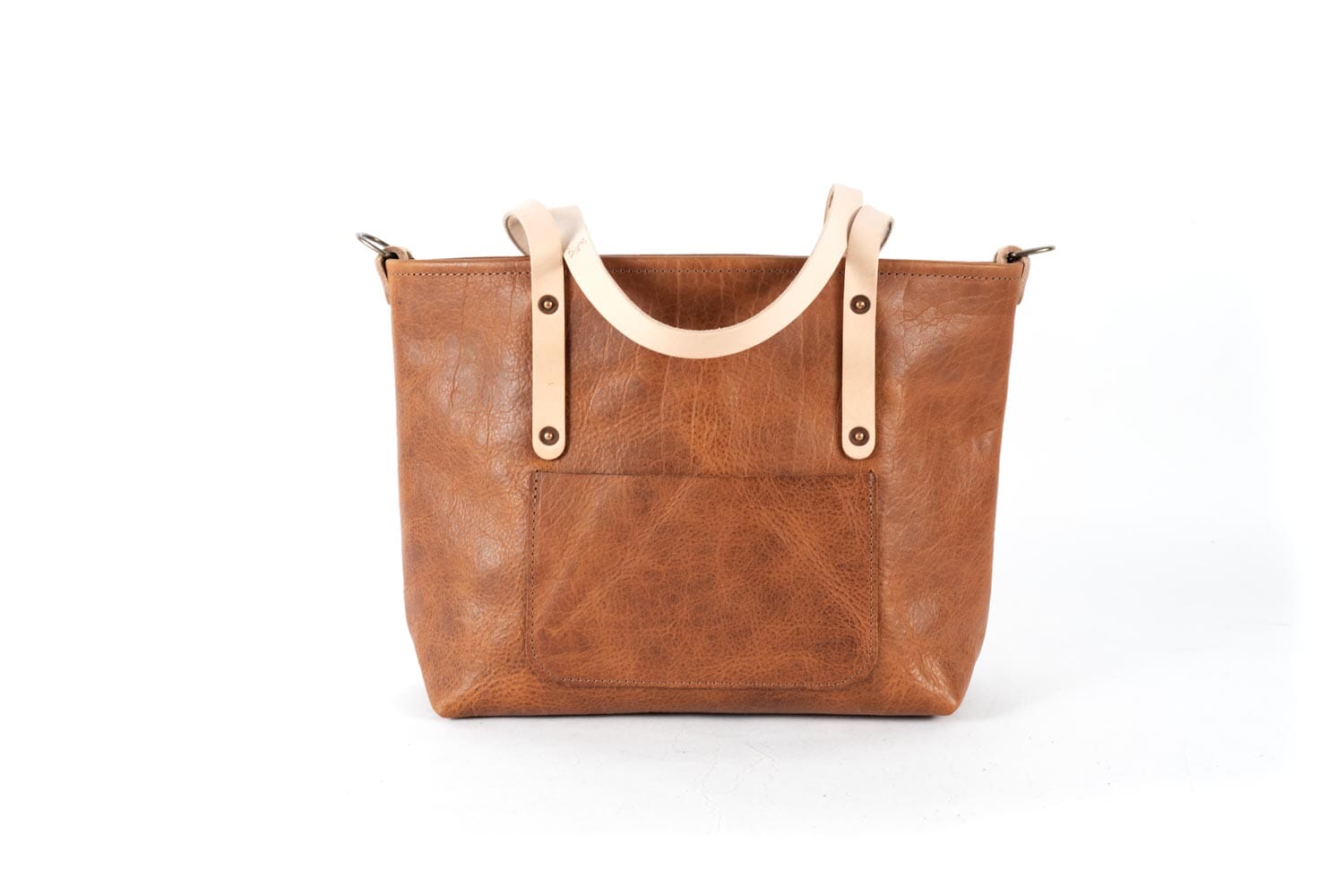 AVERY LEATHER TOTE BAG - MEDIUM - PEANUT BISON - NATURAL STRAPS - ZIPPER - FRONT POCKET - D-RINGS (RTS)
