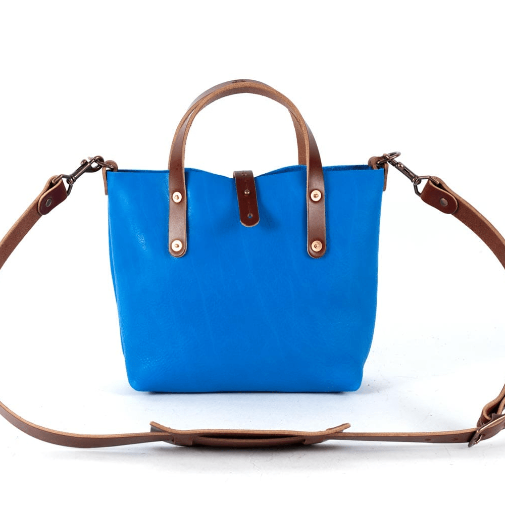 AVERY LEATHER TOTE BAG - MINI CROSSBODY - OCEAN BLUE