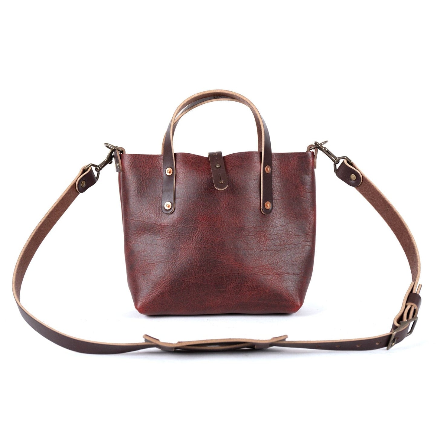 AVERY LEATHER TOTE BAG - MINI CROSSBODY - WINE BISON
