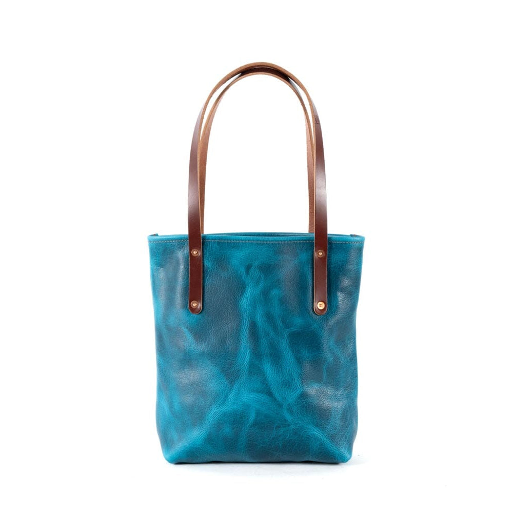 AVERY LEATHER TOTE BAG - SLIM MEDIUM - COBALT BISON