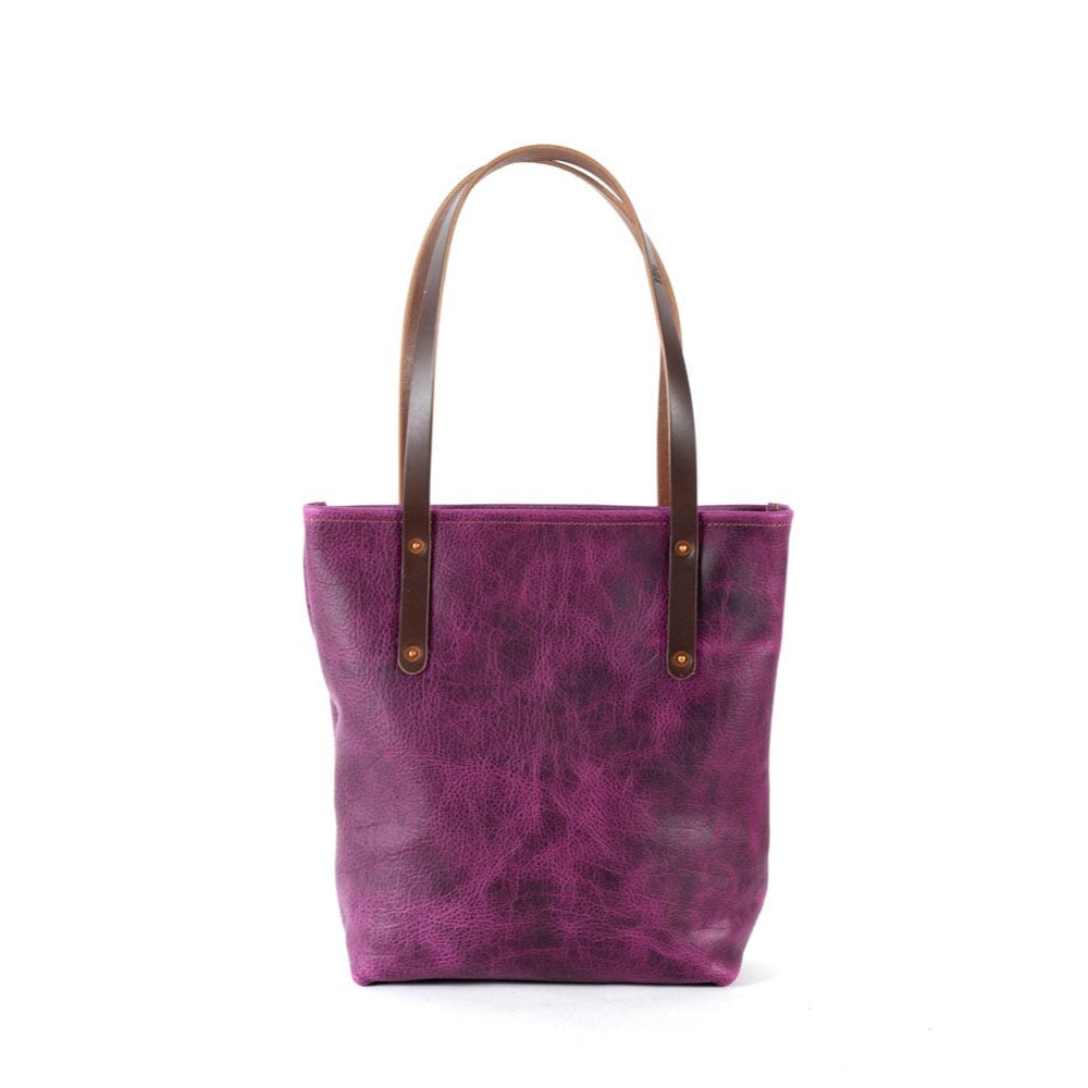 AVERY LEATHER TOTE BAG - SLIM MEDIUM - GRAPE BISON