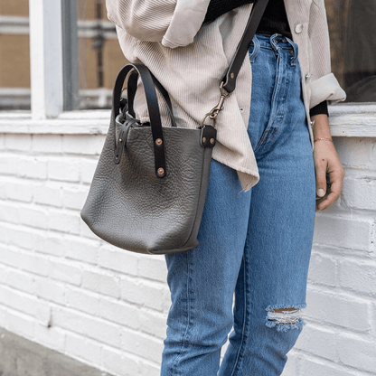 AVERY LEATHER TOTE BAG - MINI CROSSBODY - LEAD GRAY