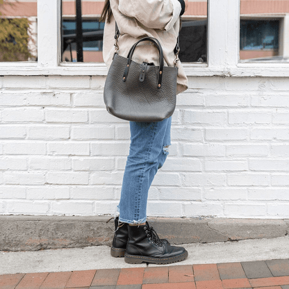 AVERY LEATHER TOTE BAG - MINI CROSSBODY - LEAD GRAY